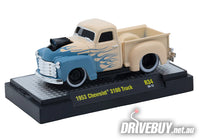 
              1953 Chevy 3100 Pickup Truck 1/64 – M2 Machines – Beige/Blue
            