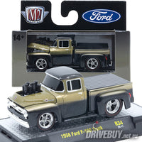 
              1956 Ford F100 Pickup Truck 1/64 – M2 Machines – Gold/Charcoal
            