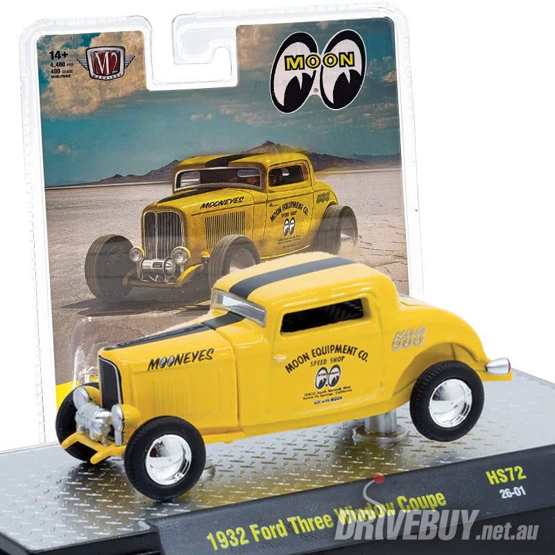 1932 Ford 3W Coupe Mooneyes 1/64 - M2 Diecast - Yellow Black| DriveBuy