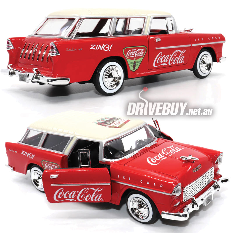 ミニカー Coca-Cola 1955 Chevy Bel Air Nomad Wagon 1955 Chevrolet Bel Air Nomad Red White Top Coca-Cola 1/24 Diecast