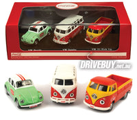 
              Motor City Classics Coca Cola Volkswagen Gift Set - 1962 Samba + 1966 Beetle + 1962 T1 Pickup 1/72
            