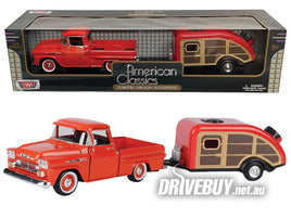 MotorMax 1958 Chevy Apache Pickup & Camper Trailer 1/24