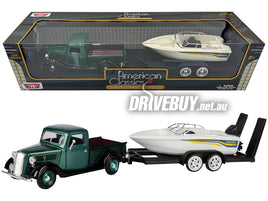 MotorMax 1937 Ford Pickup & Speedboat / Car Trailer 1/24