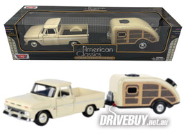 MotorMax 1966 Chevy Pickup (Cream) & Camper Trailer 1/24