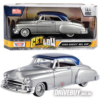 
              MotorMax Get Low 1950 Chevrolet Bel Air Hardtop Coupe in Silver & Blue 1/24
            