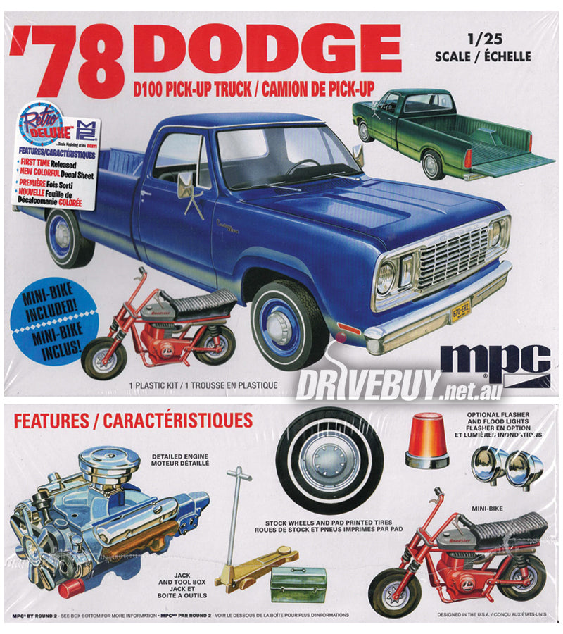 MPC 1978 Dodge D100 Custom Pickup + Mini Bike Model Kit 1/25| DriveBuy
