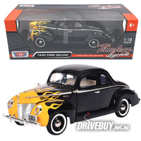 
              1940 Ford Deluxe Coupe 1/18 - MotorMax Diecast - Black Flames
            