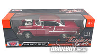 
              1955 Chevy Bel Air Coupe 1/18 - MotorMax Diecast - Burgundy Red
            