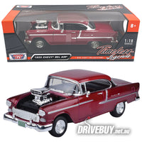 
              1955 Chevy Bel Air Coupe 1/18 - MotorMax Diecast - Burgundy Red
            