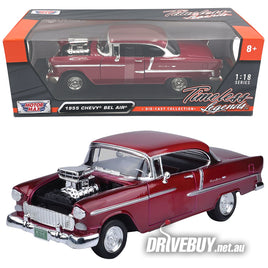 1955 Chevy Bel Air Coupe 1/18 - MotorMax Diecast - Burgundy Red