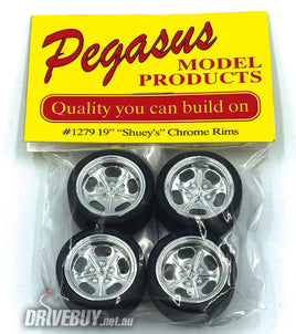 Shueys Chrome Rims 19" Wheel and Tyre Set 1/24 - Pegasus Model Products #1279