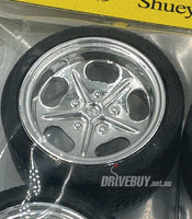
              Shueys Chrome Rims 19" Wheel and Tyre Set 1/24 - Pegasus Model Products #1279
            