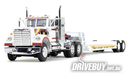 DCP by First Gear White/Orange White Western Star 4900 With 36" Vintage Flat Top Sleeper & Rogers Vintage Lowboy Trailer 1/64