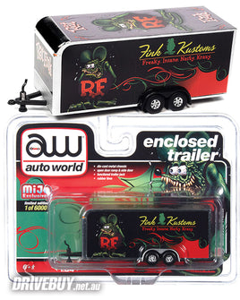 MIJO EXCLUSIVE AUTOWORLD RAT FINK ENCLOSED TRAILER 1/64